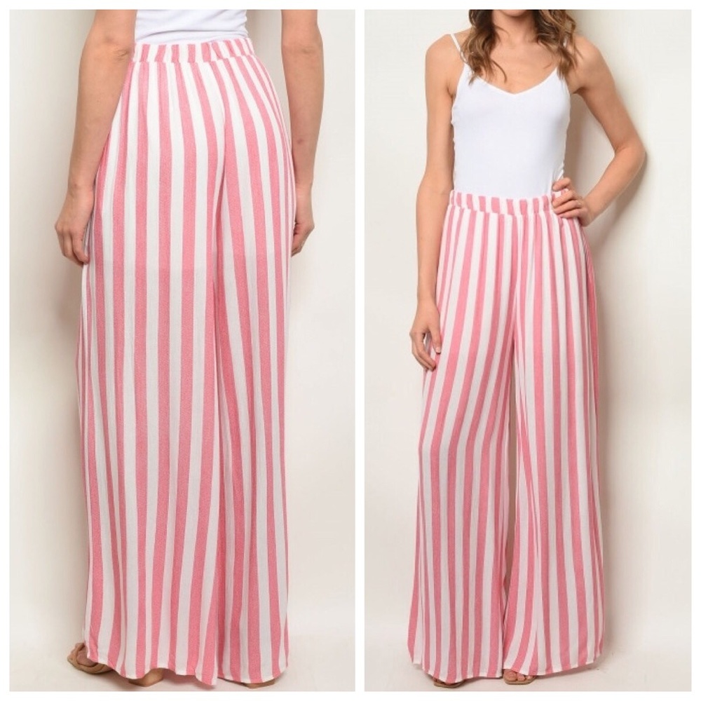 New pink striped palazzo pants